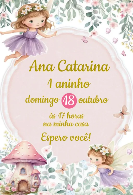 Convite aniversario fada Para Editar