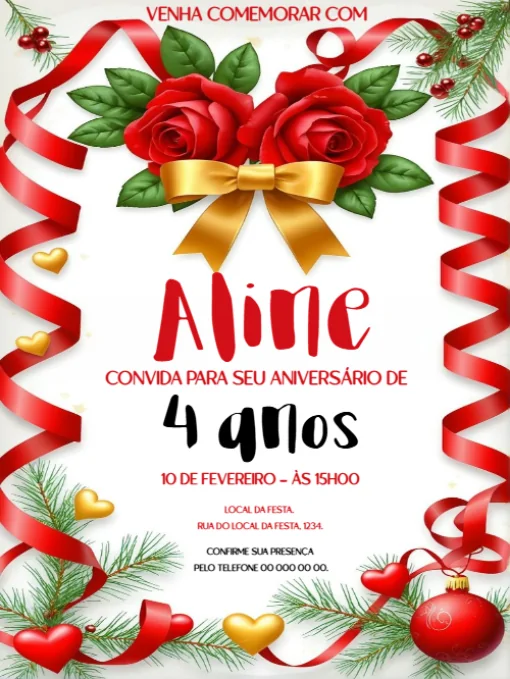 Convite Aniversário Corações e Rosas Vermelhas Para Editar Convite Aniversário Corações e Rosas Vermelhas Para Editar