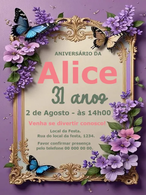 Convite Aniversário Flores e Borboletas PAra Editar Convite Aniversário Flores e Borboletas PAra Editar