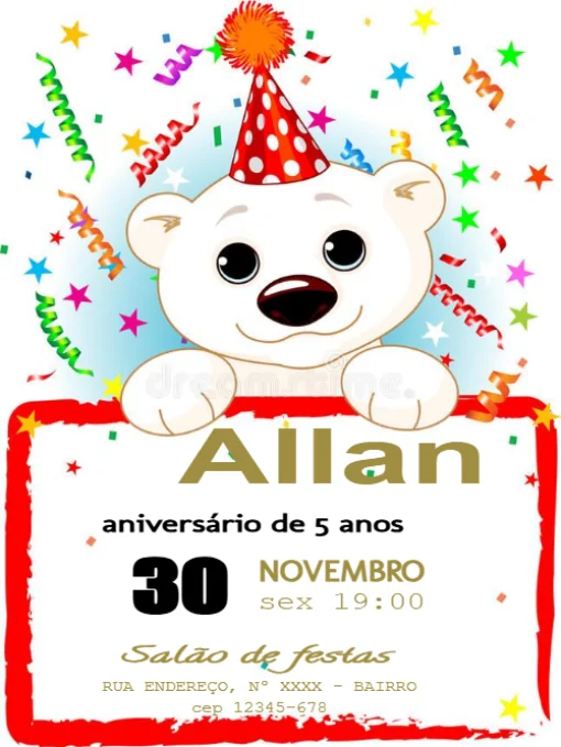 Convite aniversário Ursinho Para Editar
