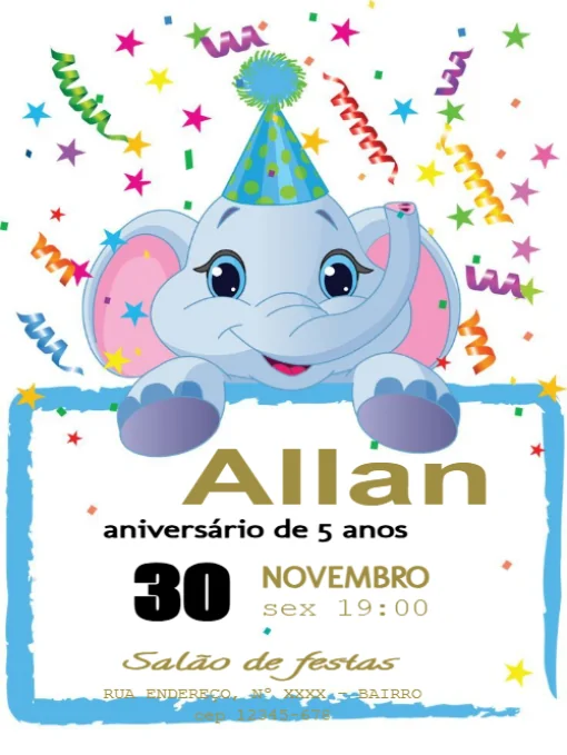 Convite aniversário Ursinho Para Editar