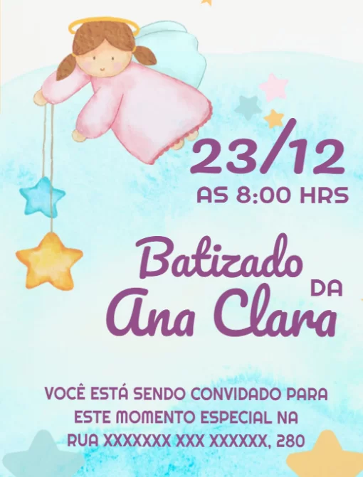 Convite Batizado Menina anjinho 