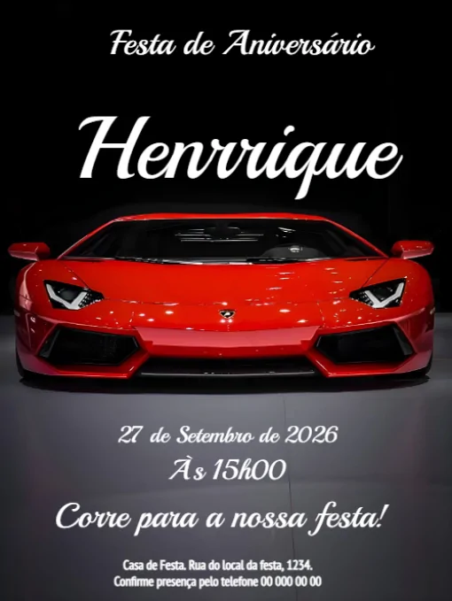 Convite Carro lamborguini Para |Editar