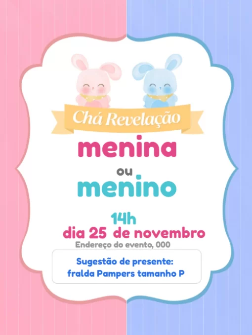 Convite chá de bebê revelação Ursinhos