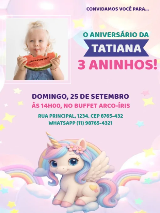 Convite De Aniversário 3 Anos Com Foto Para Editar