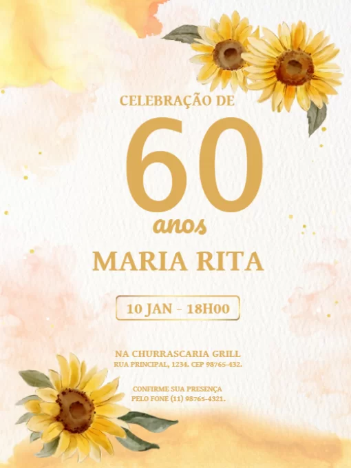 Convite De Aniversário 60 Anos Elegante 