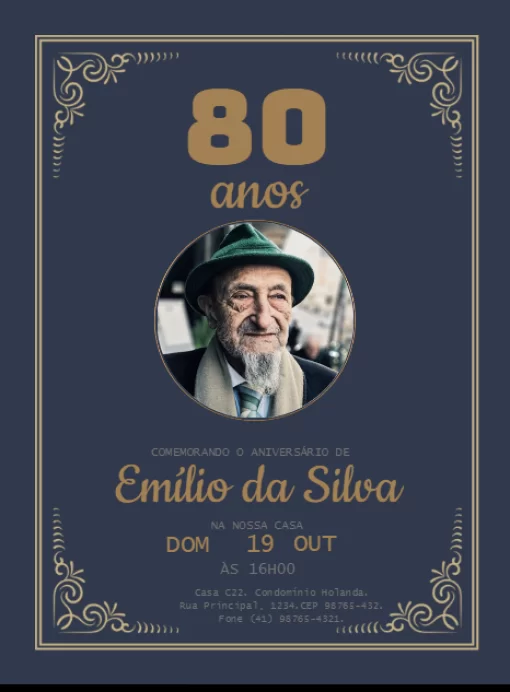 Convite De Aniversário 80 Anos Com Foto  Convite De Aniversário 80 Anos Com Foto