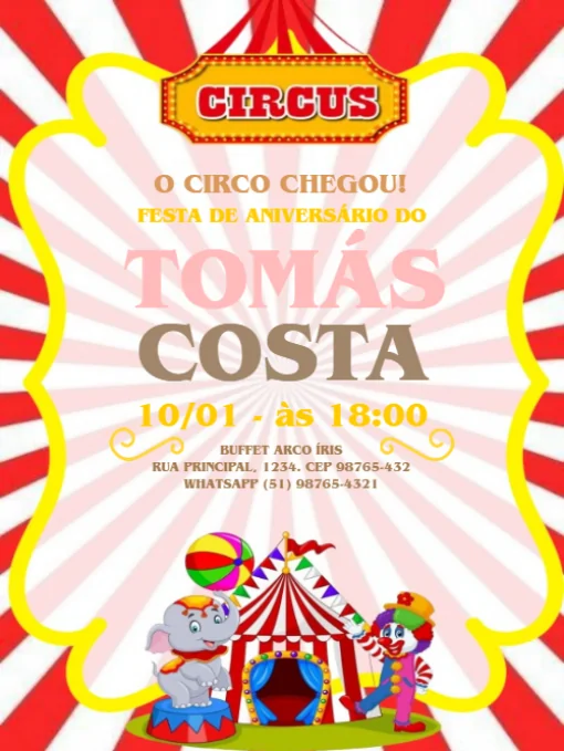 Convite De Aniversário Circo Vermelho Para Editar