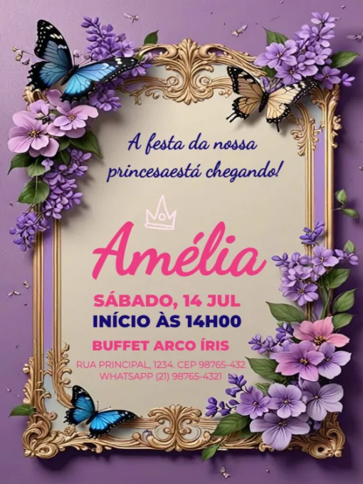Convite De Aniversário Infantil Borboleta Flores Para Editar