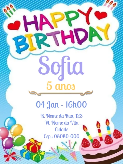 Convite de aniversário Happy Para Editar