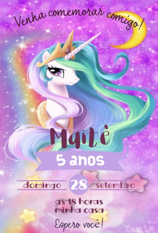 Convite virtual  unicórnio arco-íris Para Editar Convite virtual  unicórnio arco-íris Para Editar